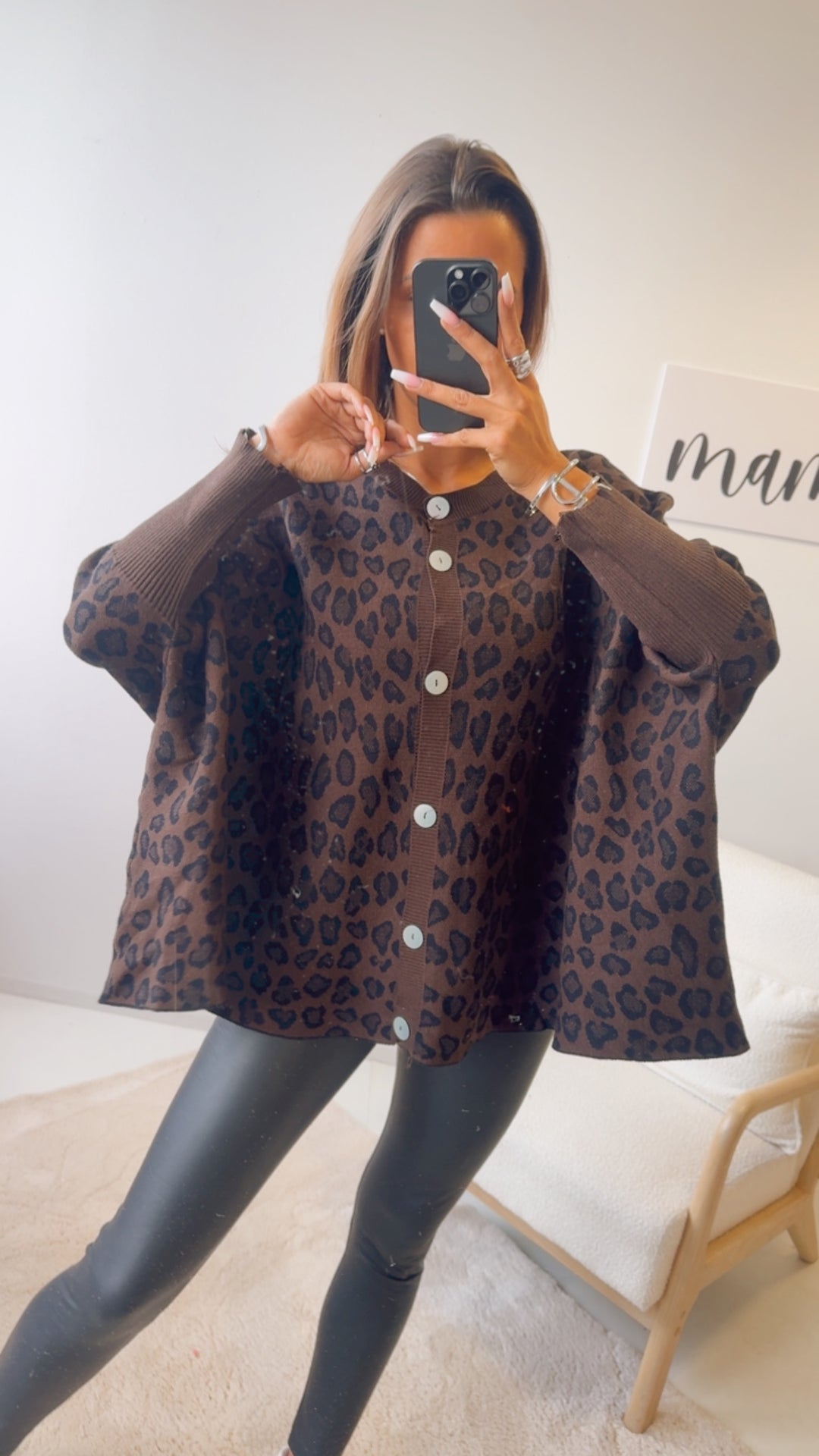 LEO Cardigan / Pullover  - ultra weicher mit Fledermausärmeln / braun - schwarz Art. 12689