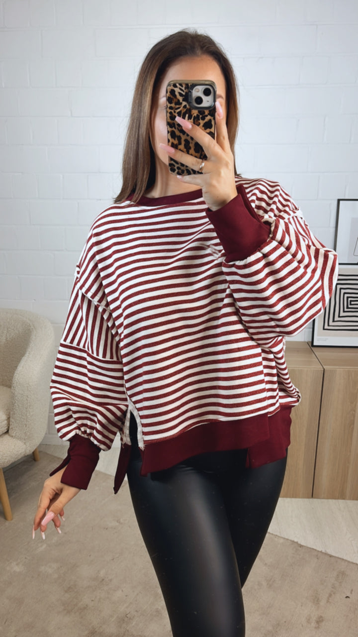 STREIFEN used - Look Sweater / bordeaux rot - creme Art. 12721