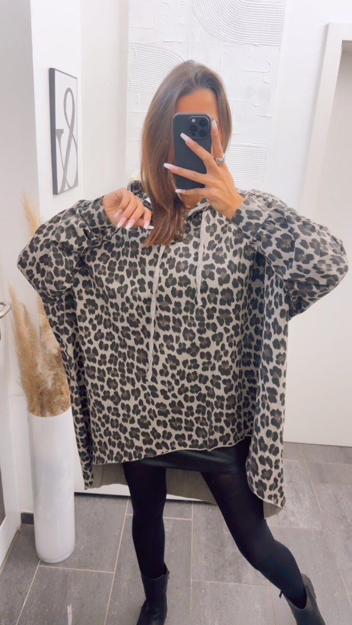 LEO Vokuhila Hoodie / taupe  - schwarz - dunkel braun Art. 12754