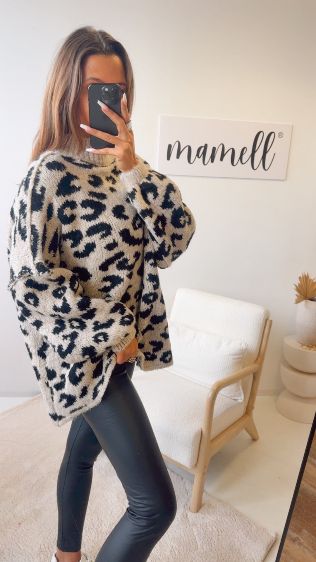 LEO Oversize Kuschel - Pullover / beige - schwarz Art. 12691