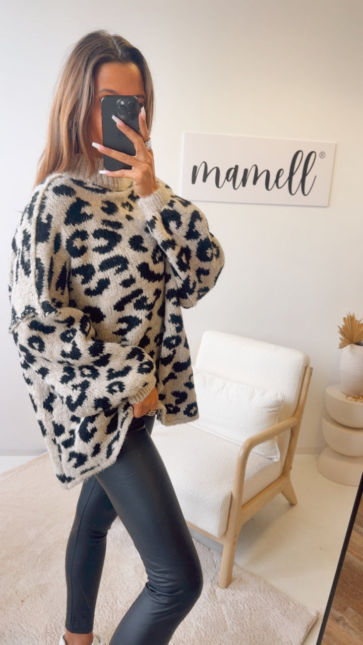 LEO Oversize Kuschel - Pullover / beige - schwarz Art. 12691