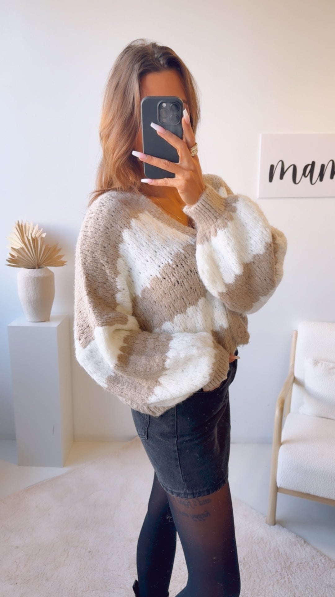 zweifarbiger, kurzer Strick Cardigan, Knöpfe / beige - wollweiss Art. 12777 KHX