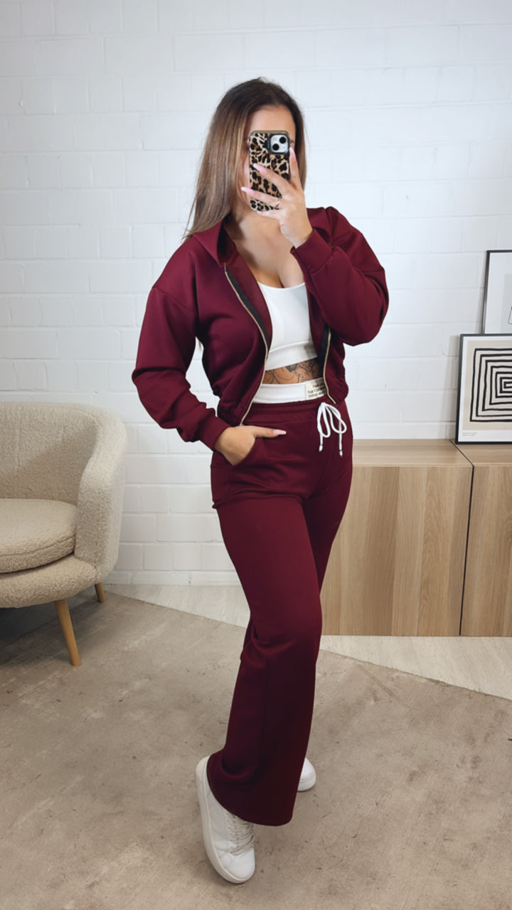 dreiteiliges Set aus Hose, Jacke und Bustier Top " Your outfit can be " / bordeaux rot Art. 12743