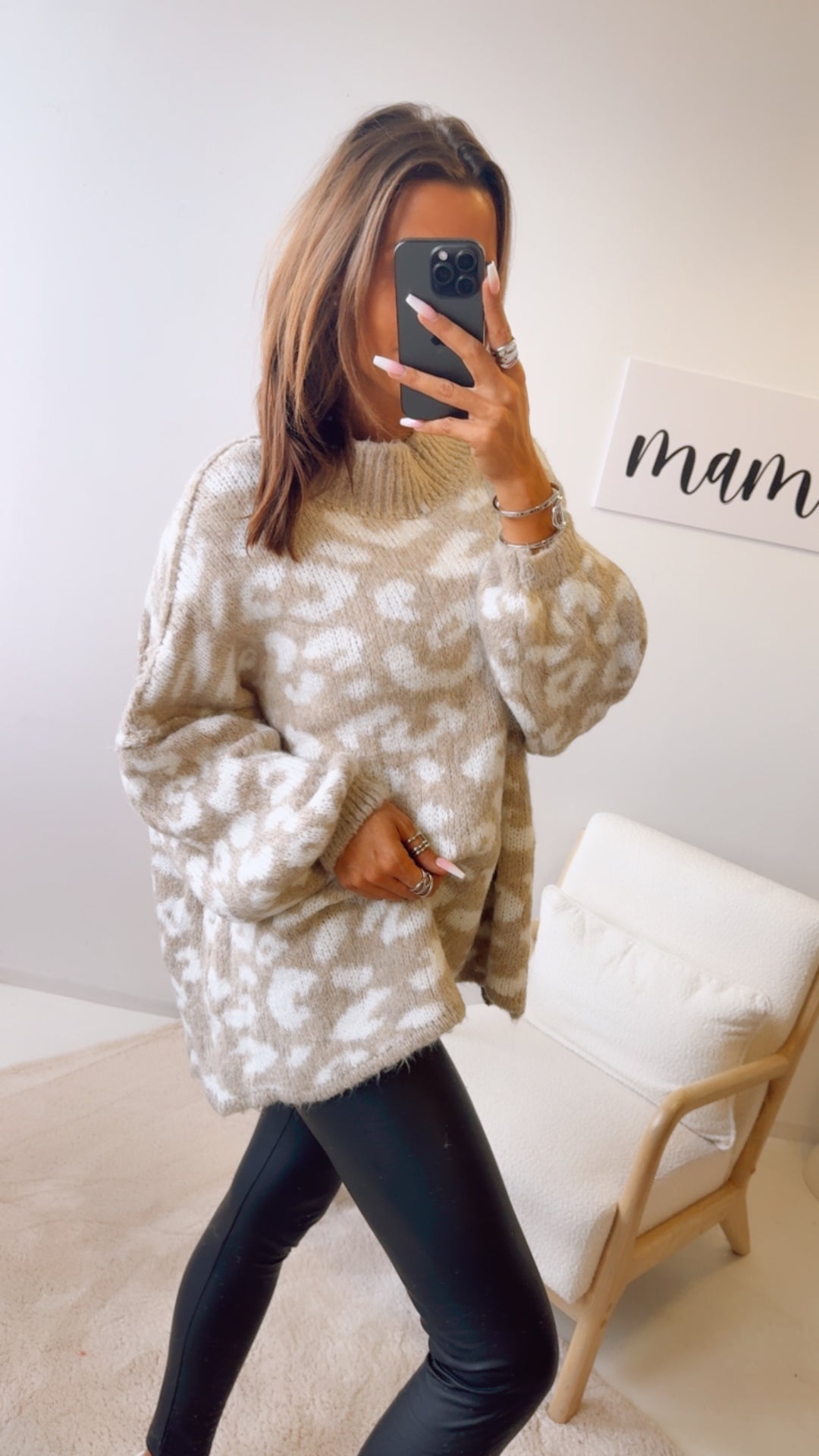 LEO Oversize Kuschel - Pullover / beige - weiss Art. 12693