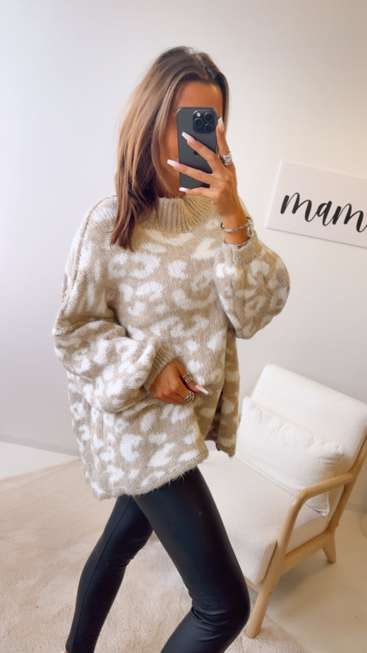 LEO Oversize Kuschel - Pullover / beige - weiss Art. 12693