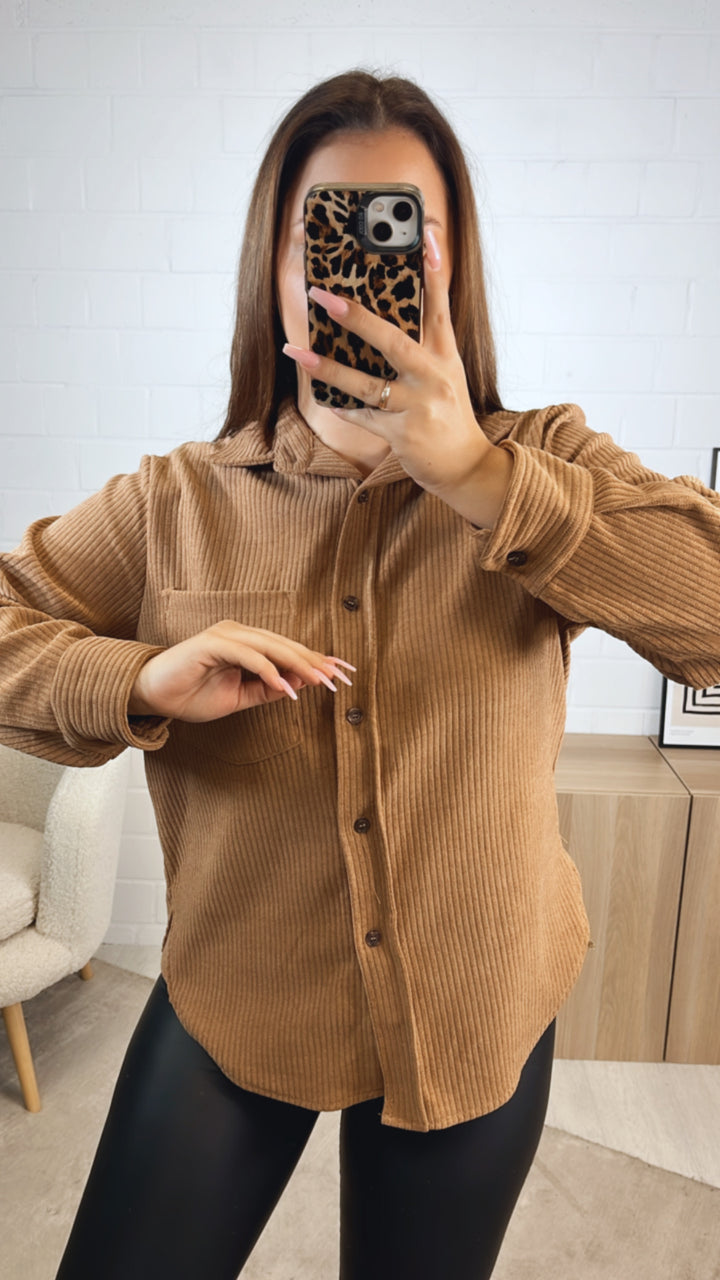 Bluse im Cord Look mit Brusttasche / camel Art. 12709