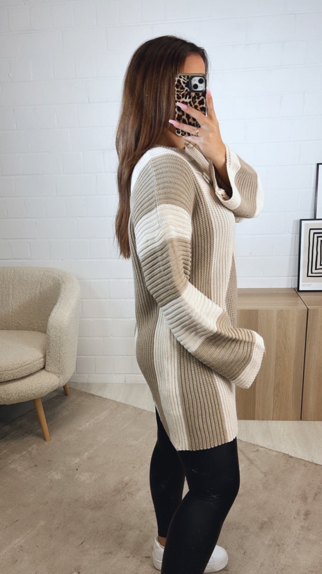 BREITE STREIFEN Strick Kleid / cappuccino - creme Art. 12727
