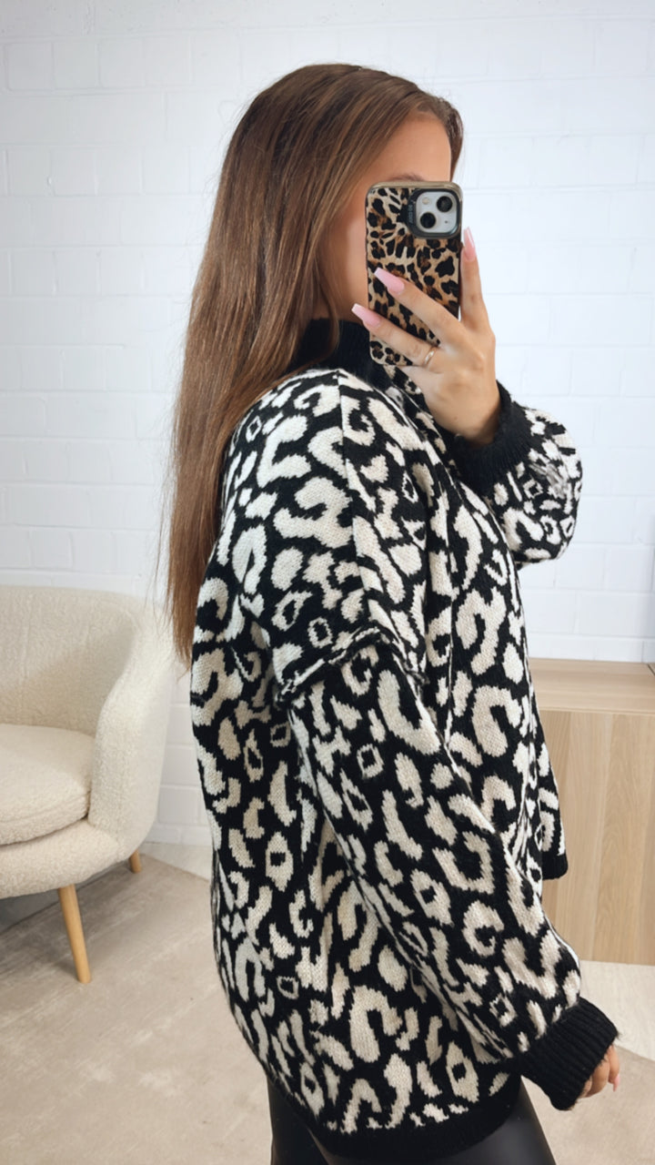 LEO Strick Pullover mit Stehkragen / schwarz - weiss Art. 12630