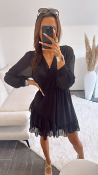Chiffon Kleid in Wickeloptik / schwarz Art. 9297