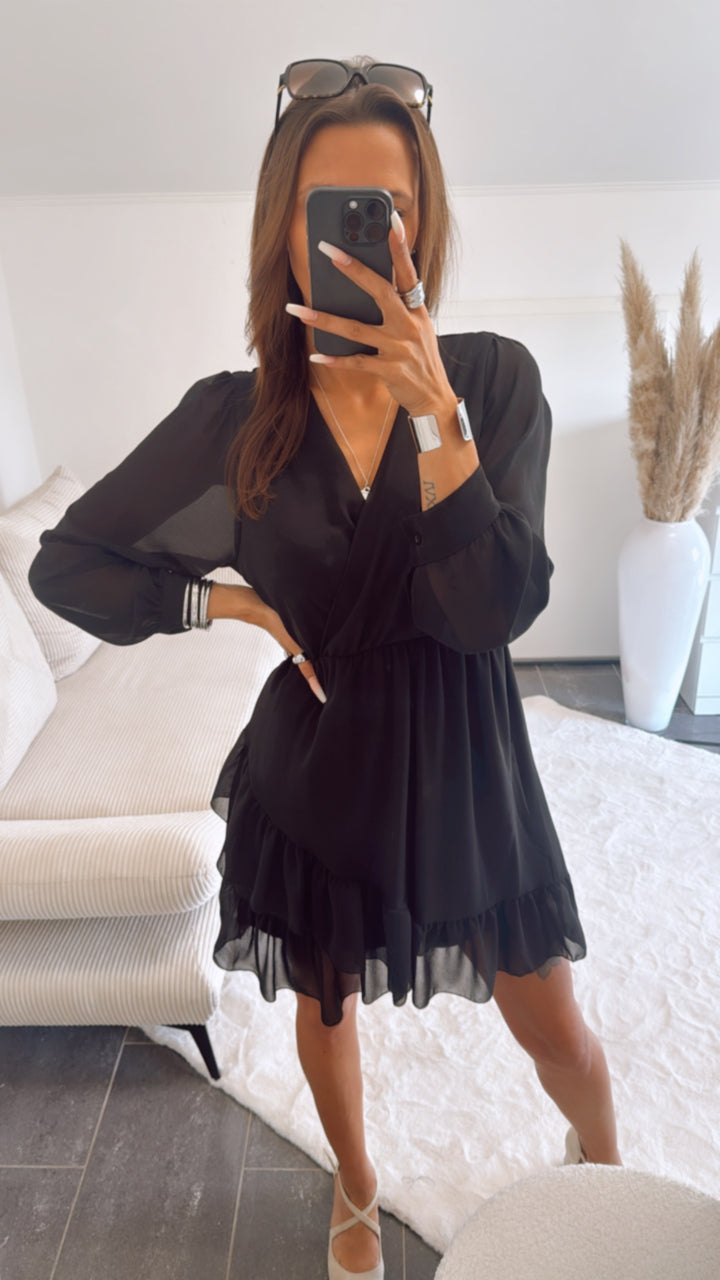 Chiffon Kleid in Wickeloptik / schwarz Art. 9297