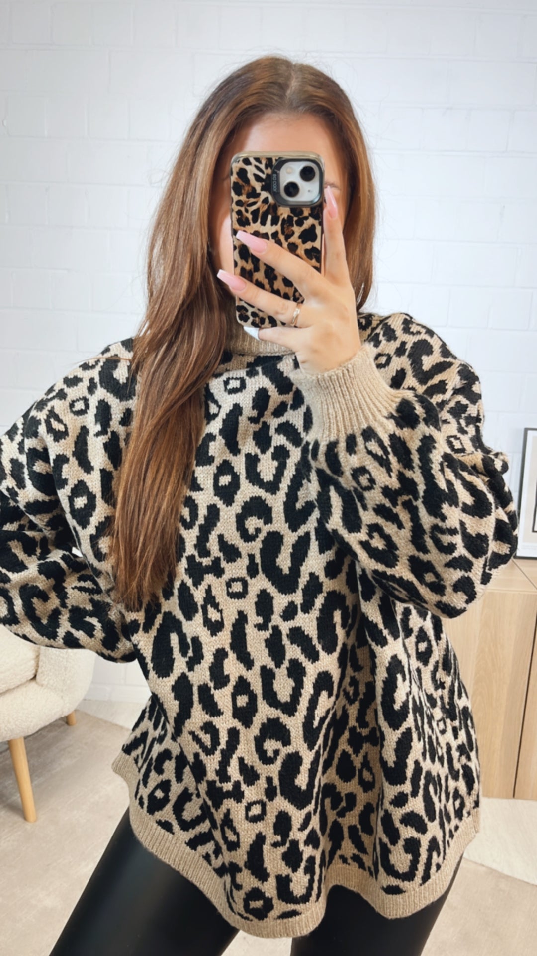 LEO Strick Pullover mit Stehkragen / camel - schwarz Art. 12631