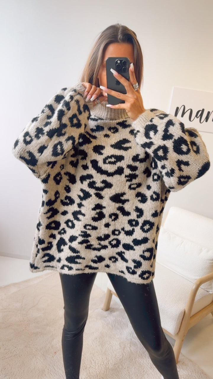 LEO Oversize Kuschel - Pullover / beige - schwarz Art. 12691