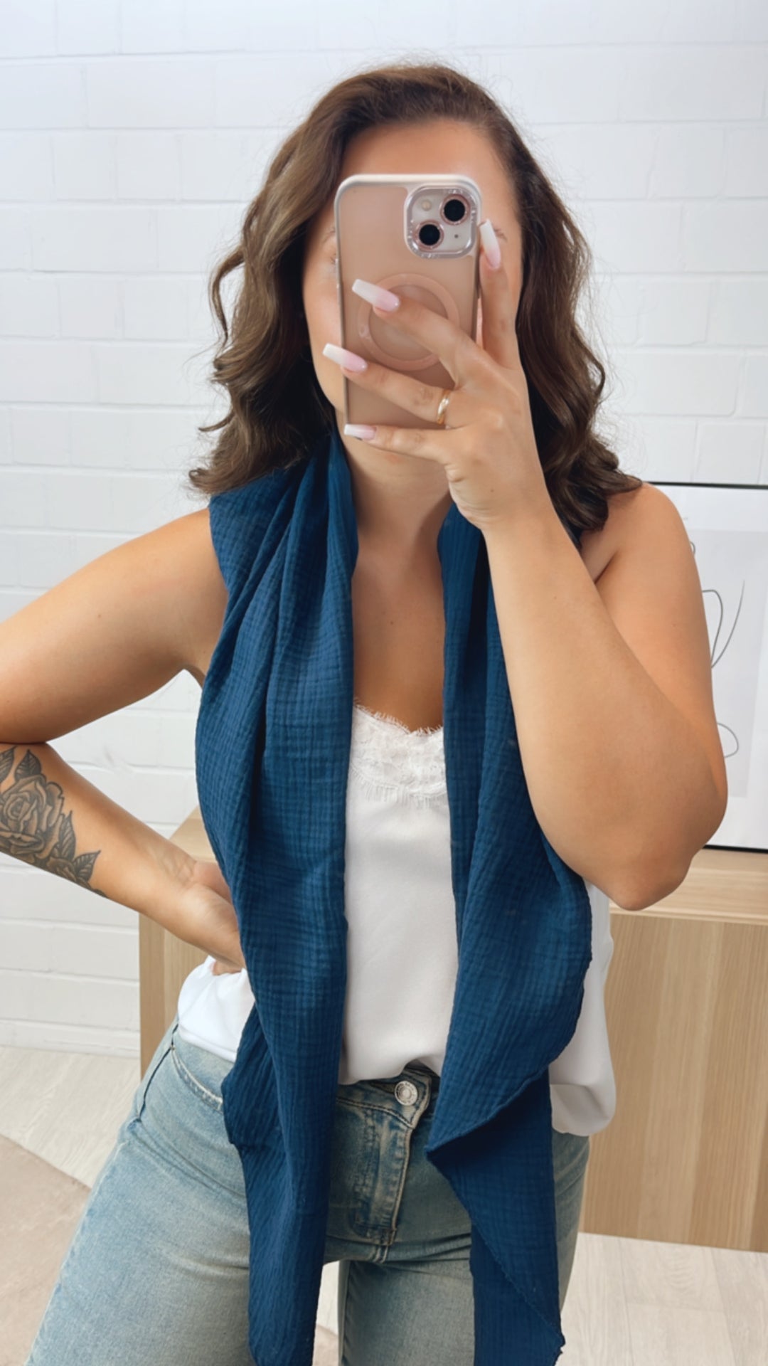 Musselin Schal / Tuch / dunkel blau Art. 7041