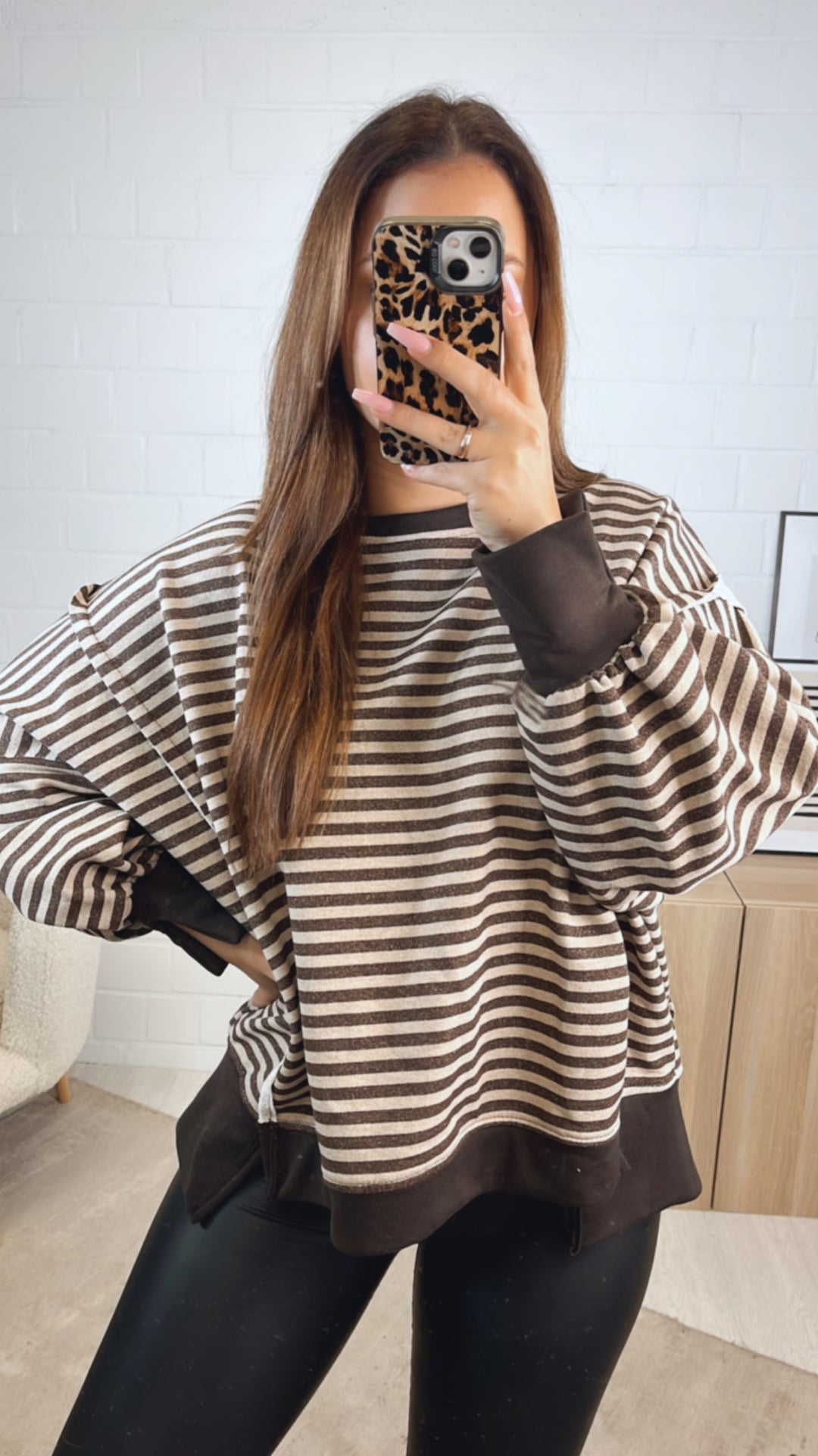 STREIFEN used - Look Sweater / schoko braun - dunkel beige Art. 12720