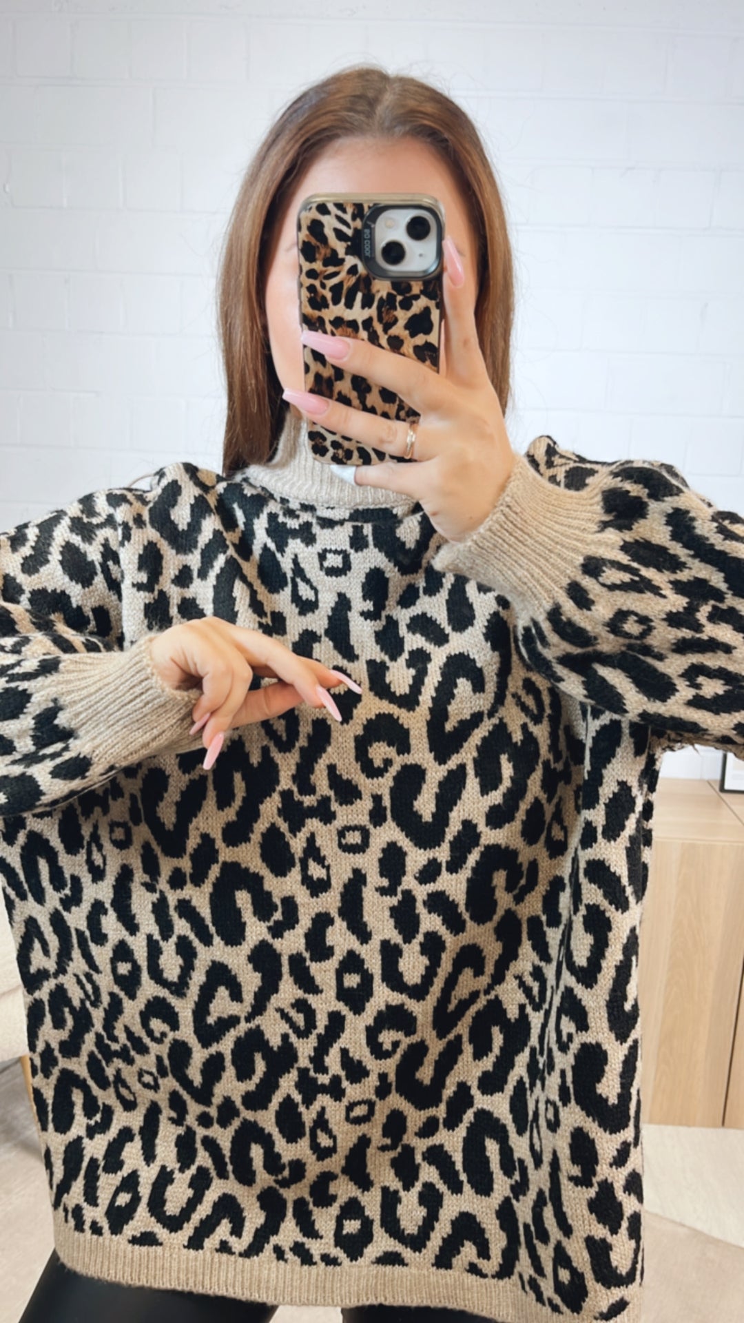 LEO Strick Pullover mit Stehkragen / camel - schwarz Art. 12631