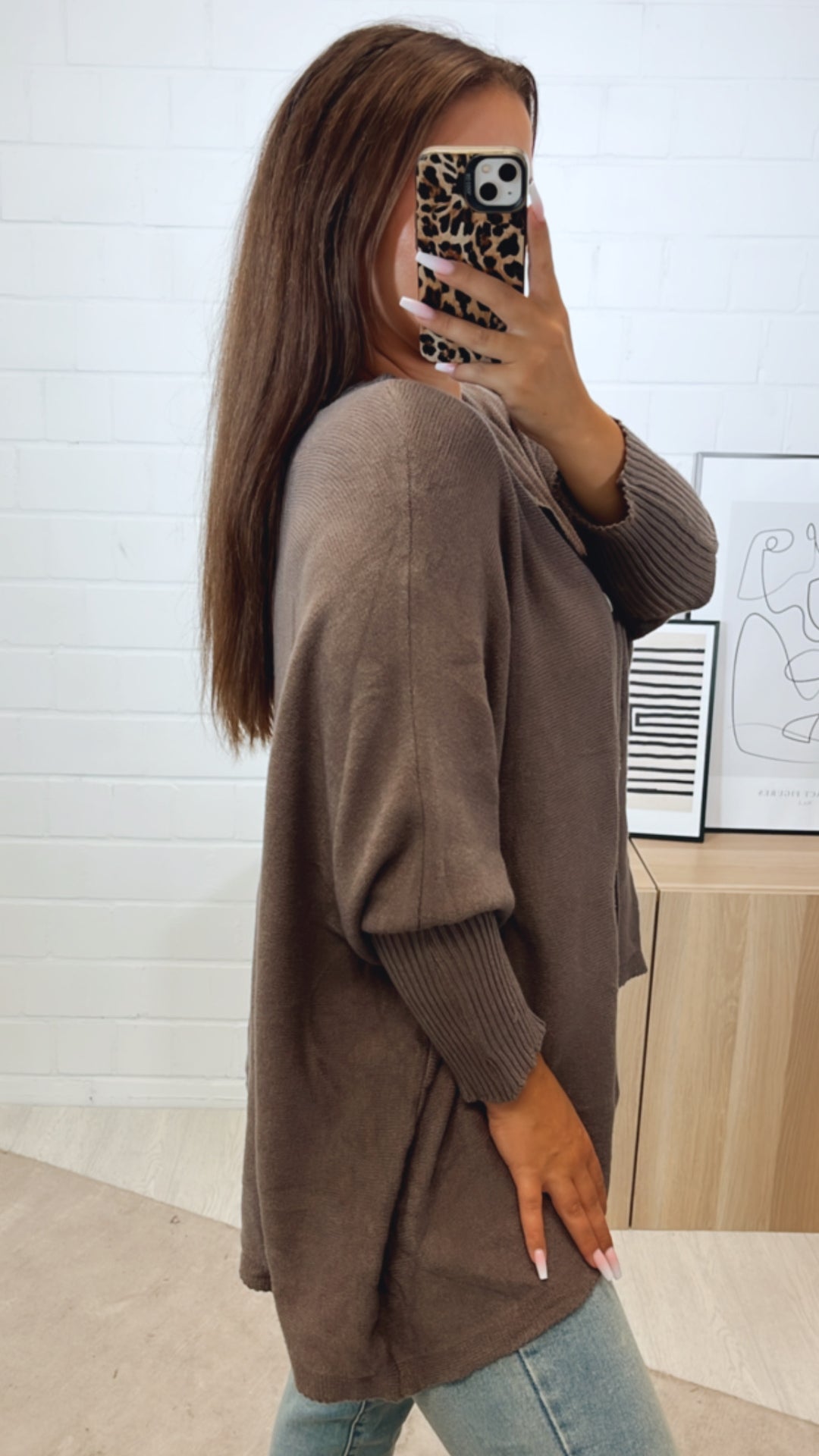 Cardigan / Pullover  - ultra weicher mit Fledermausärmeln / braun meliert Art. 11164