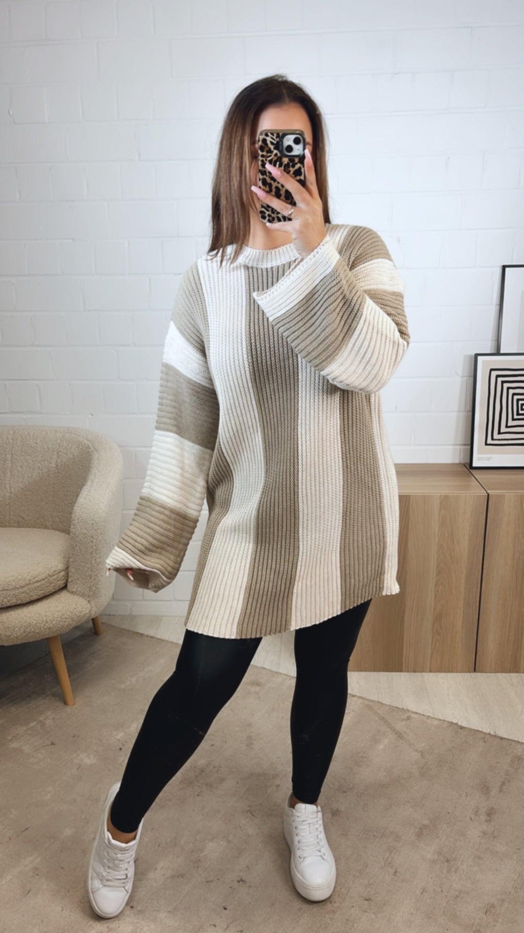 BREITE STREIFEN Strick Kleid / cappuccino - creme Art. 12727
