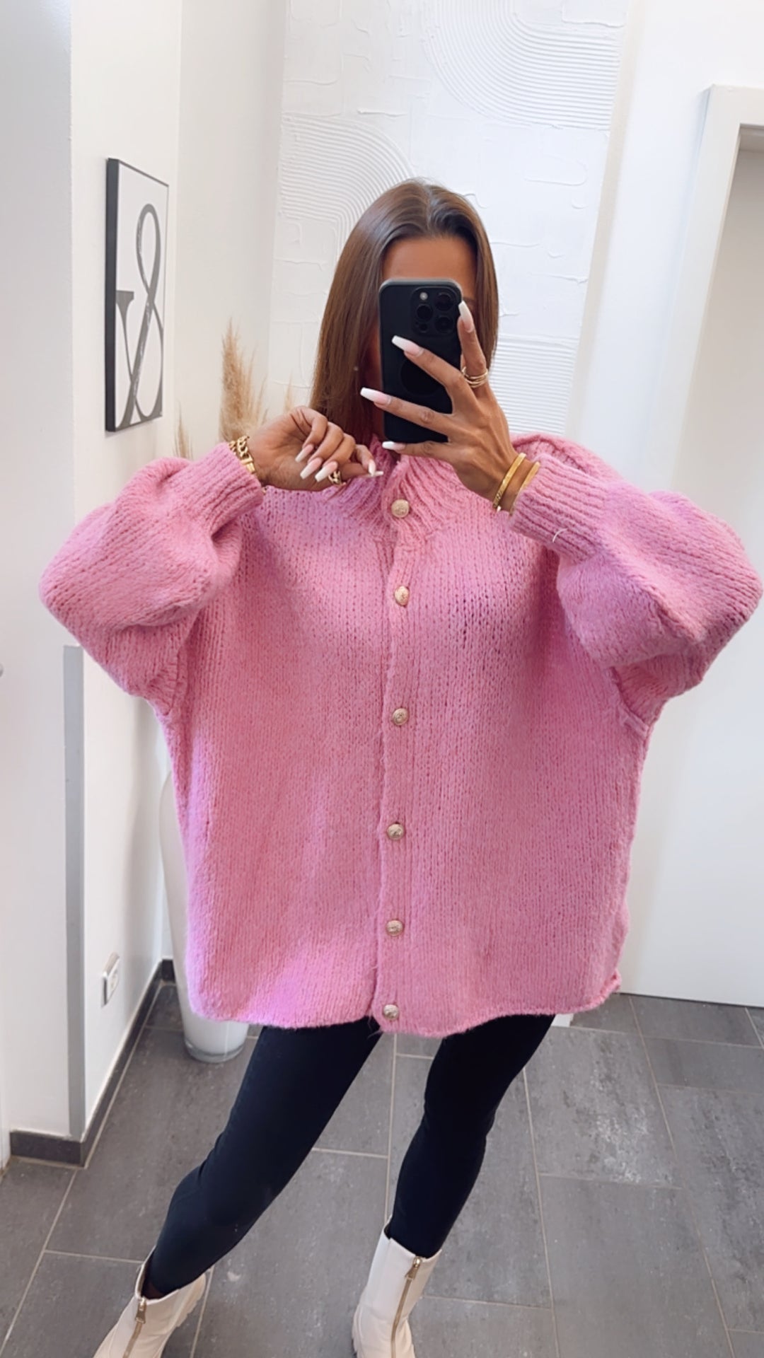 Kuschel Cardigan mit goldenen Knöpfen / pink Art. 7882