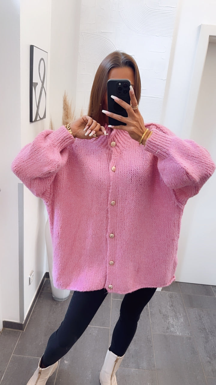 Kuschel Cardigan mit goldenen Knöpfen / pink Art. 7882