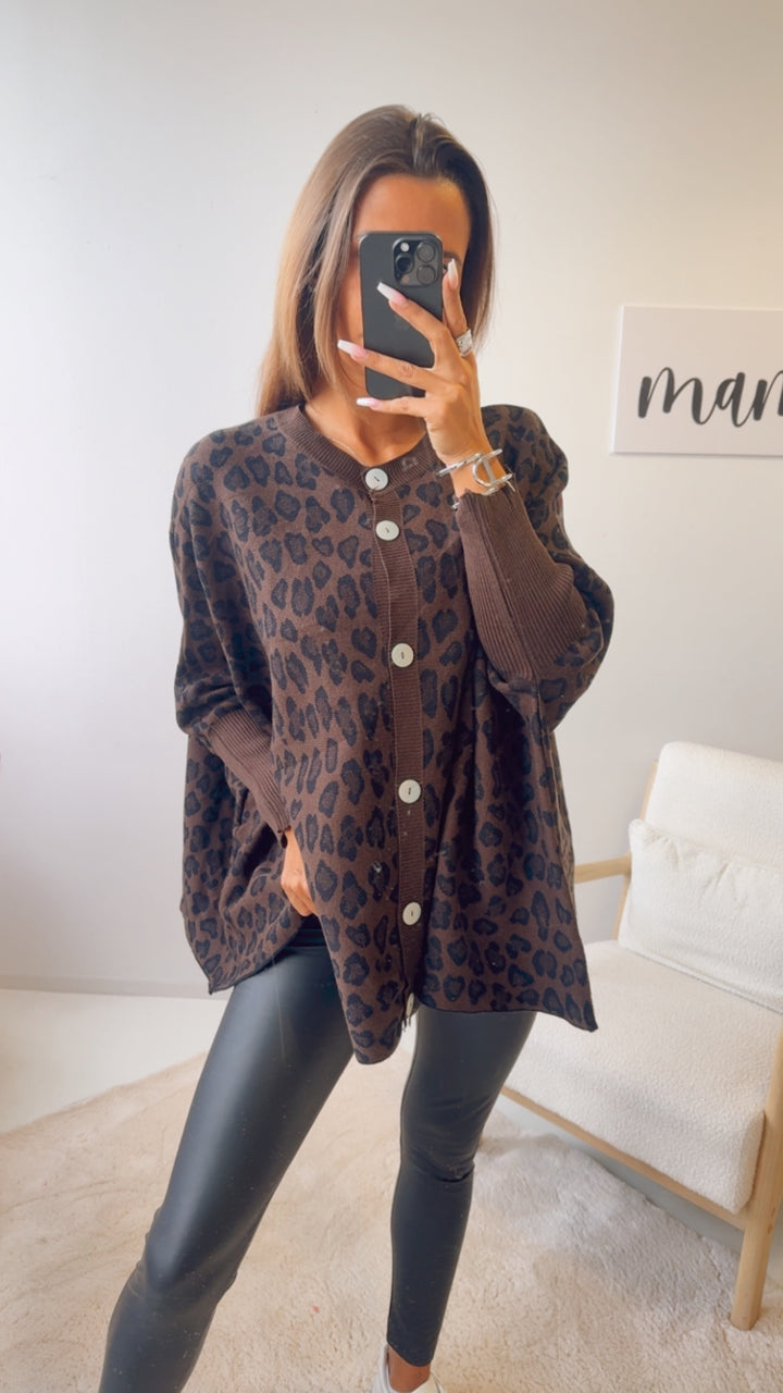 LEO Cardigan / Pullover  - ultra weicher mit Fledermausärmeln / braun - schwarz Art. 12689