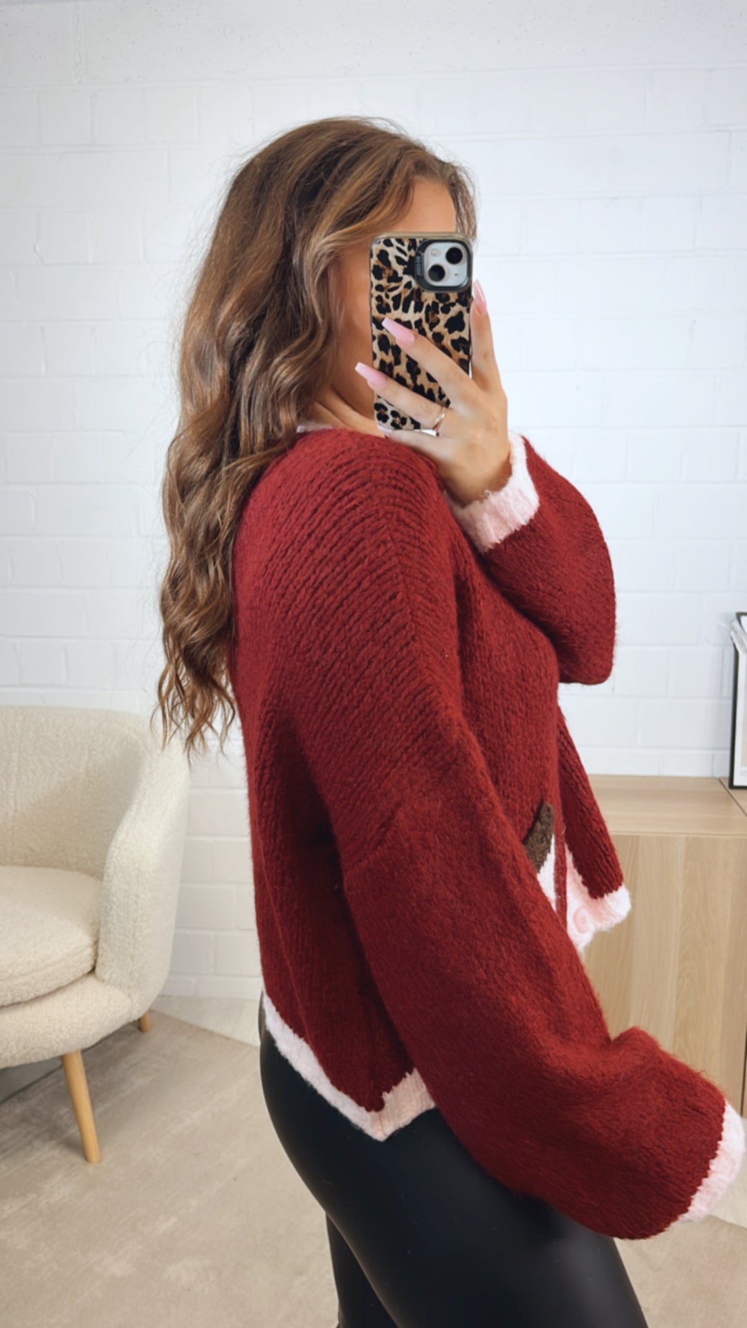 TASCHEN dreifarbiger Cardigan / bordeaux rot - rosa - dunkel braun Art. 12501