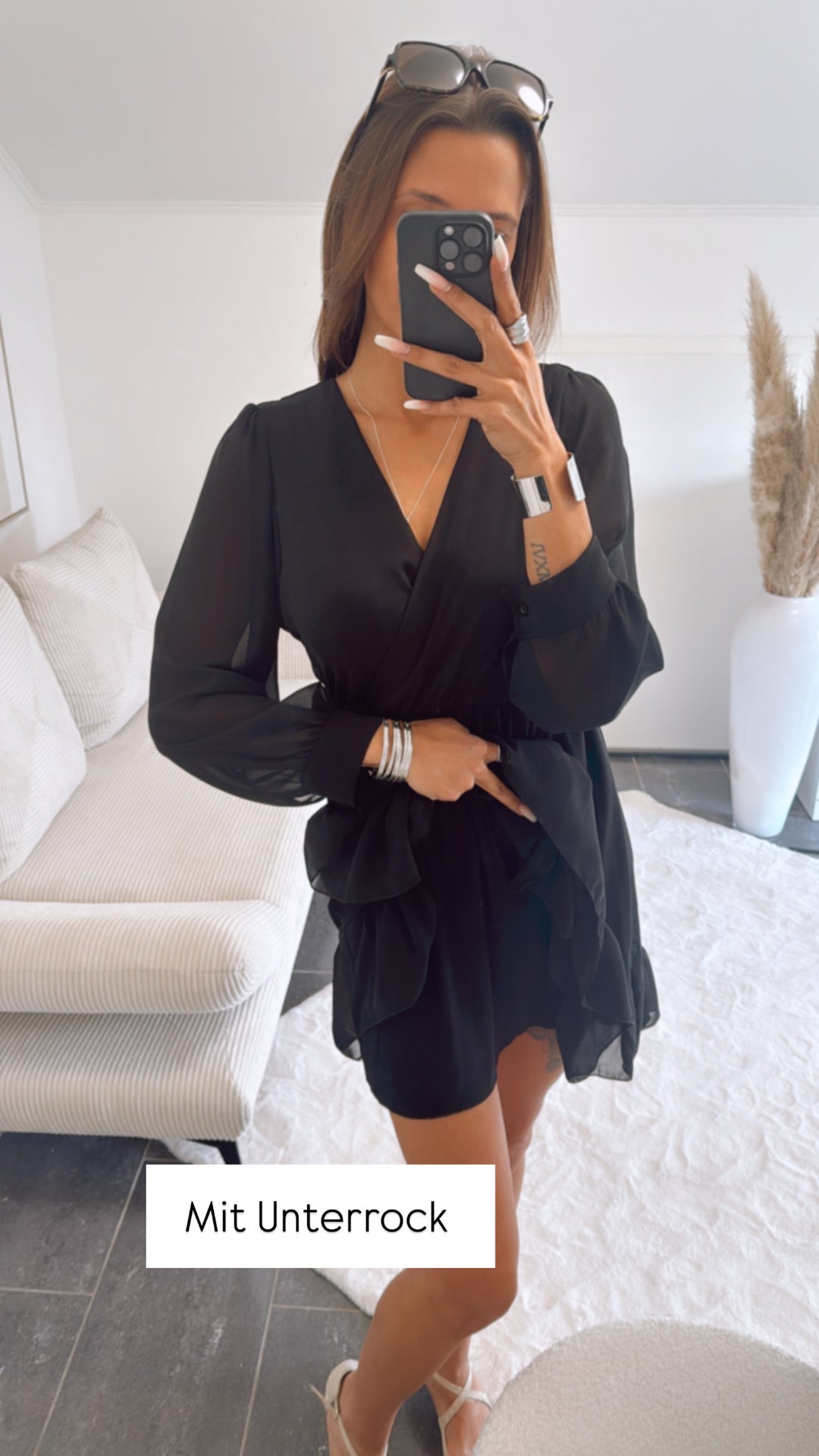 Chiffon Kleid in Wickeloptik / schwarz Art. 9297