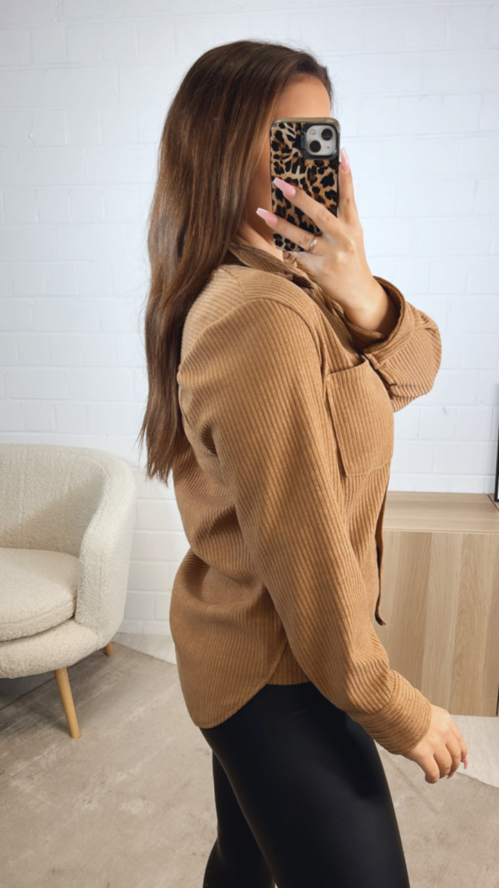 Bluse im Cord Look mit Brusttasche / camel Art. 12709