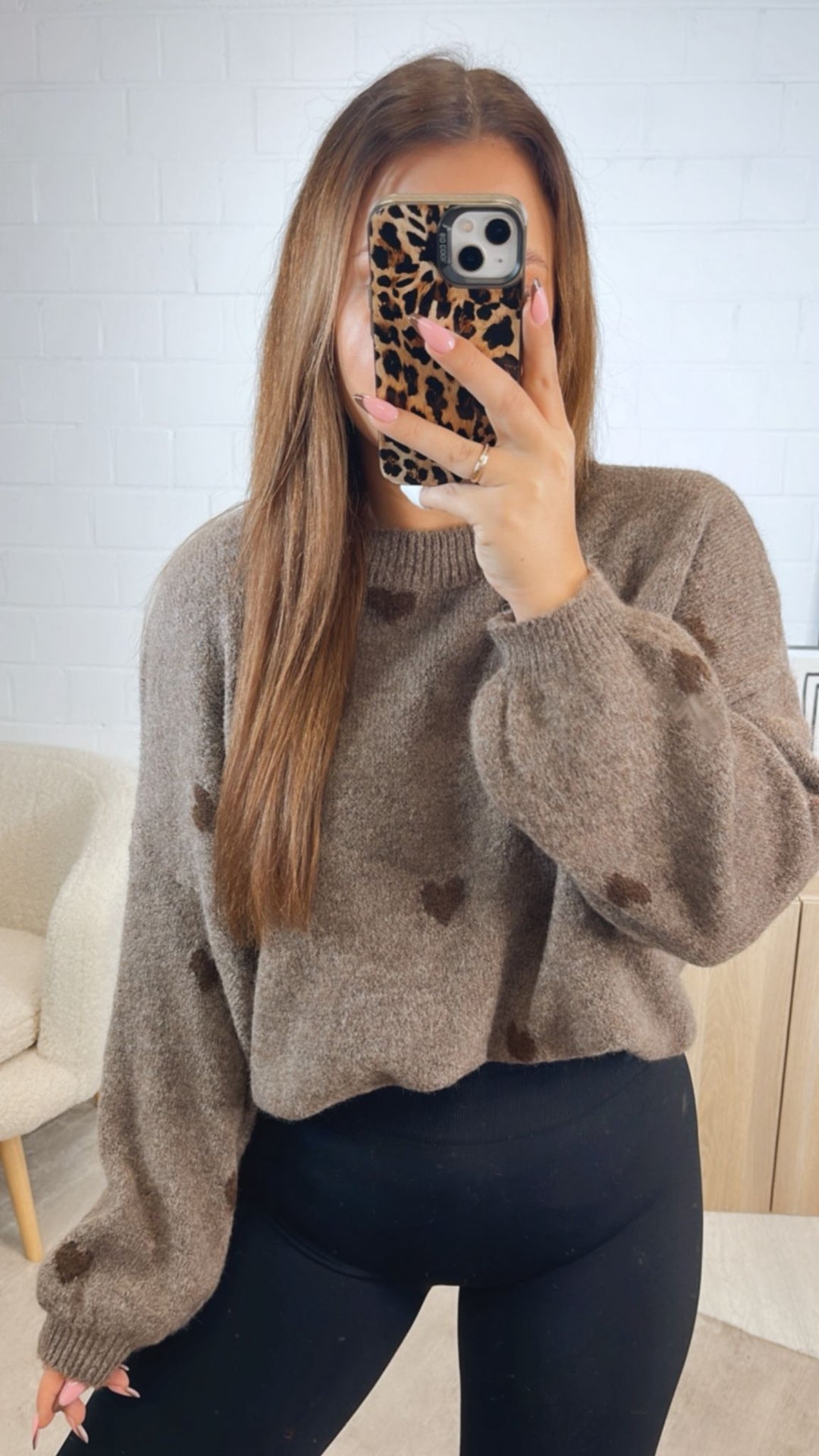 super süßer Pullover mit kleinen Herzen / braun meliert - Schoko braun Art. 12736