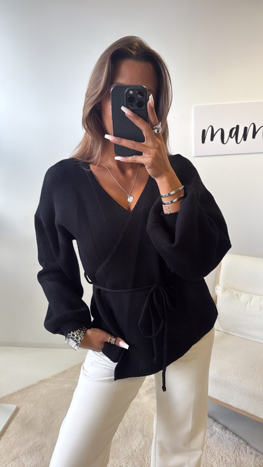 Strick Jacke zum Wickeln / schwarz Art. 12432