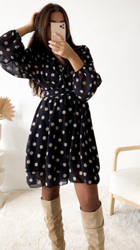 PUNKTE Chiffon Kleid / schwarz - creme Art. 12646