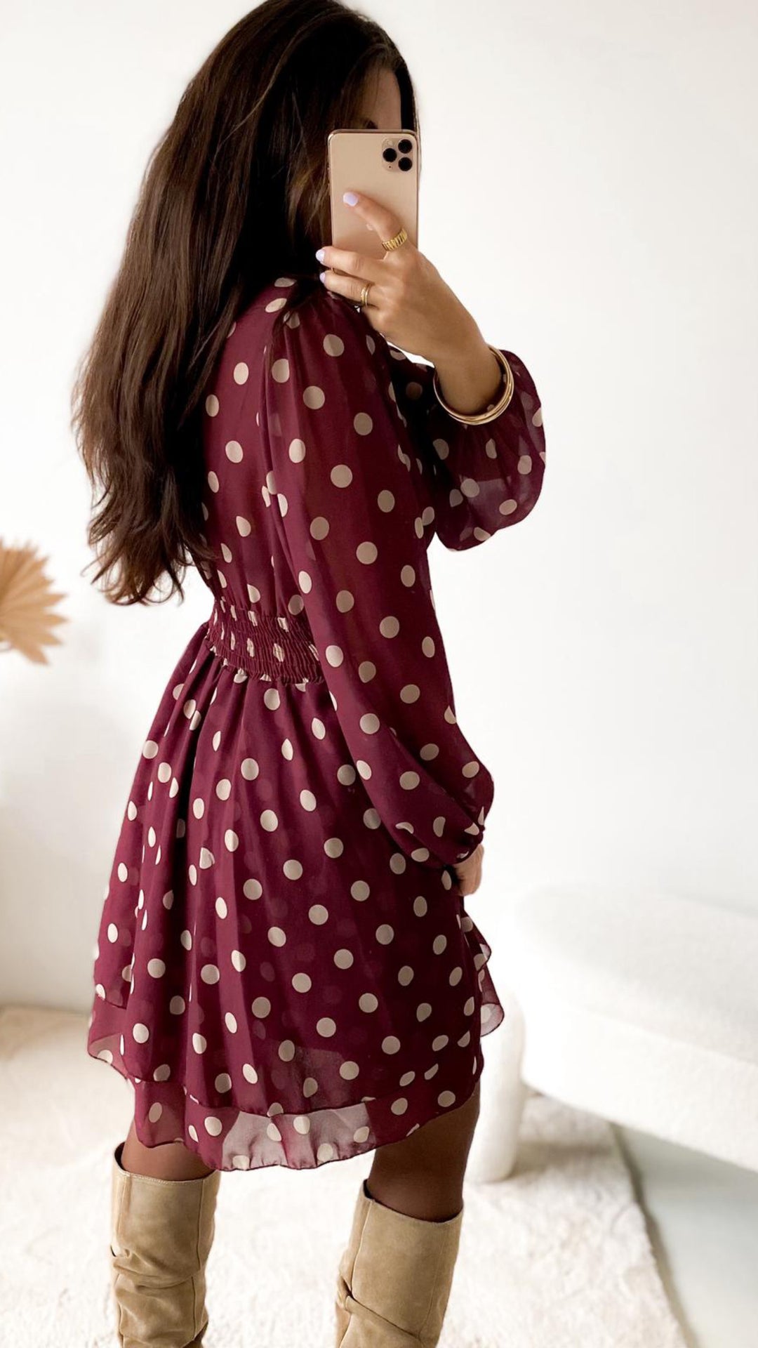 PUNKTE Chiffon Kleid / bordeaux rot - creme Art. 12645