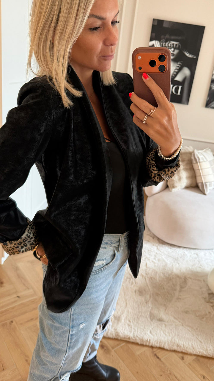 SMOKE LEDEROPTIK Blazer mit Leo Akzenten, Schimmeroptik / schwarz Art. 12683