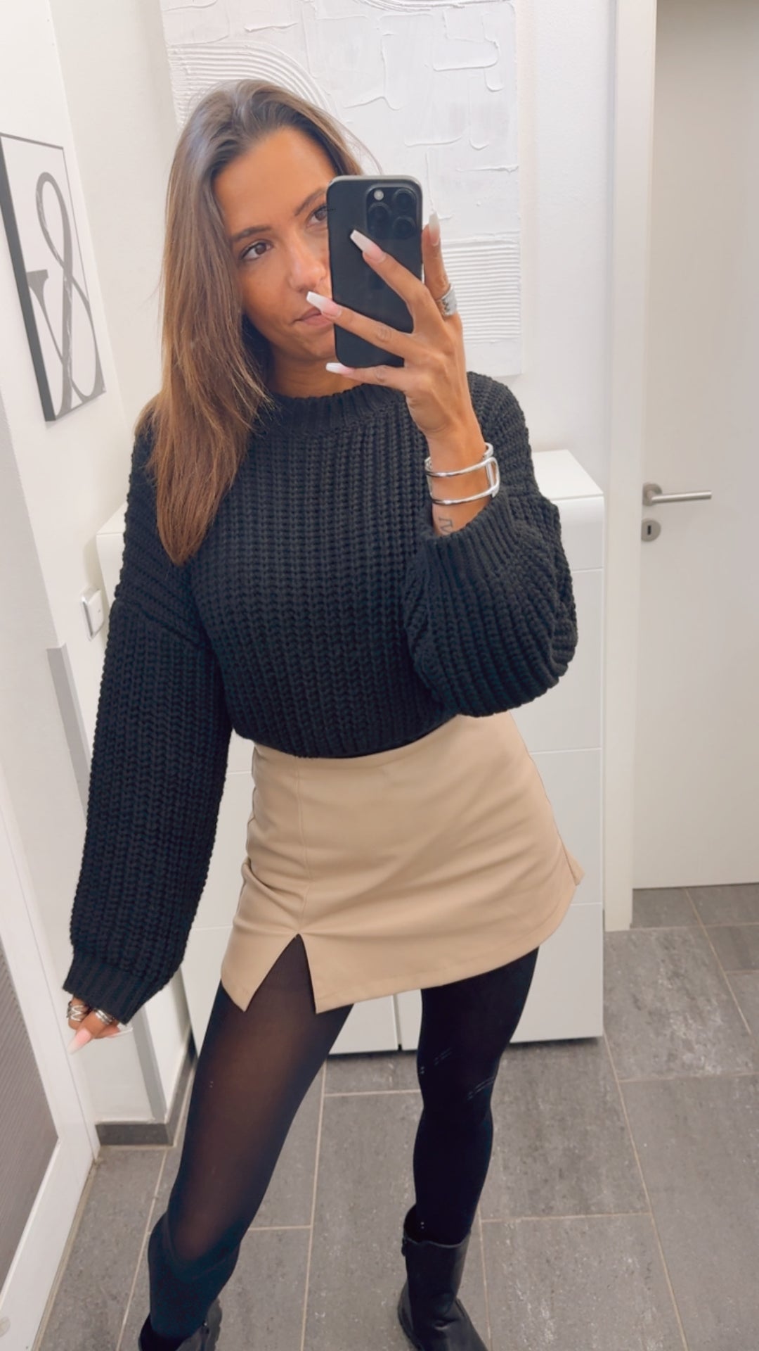 grob gestrickter Crop Pullover / schwarz Art. 12680