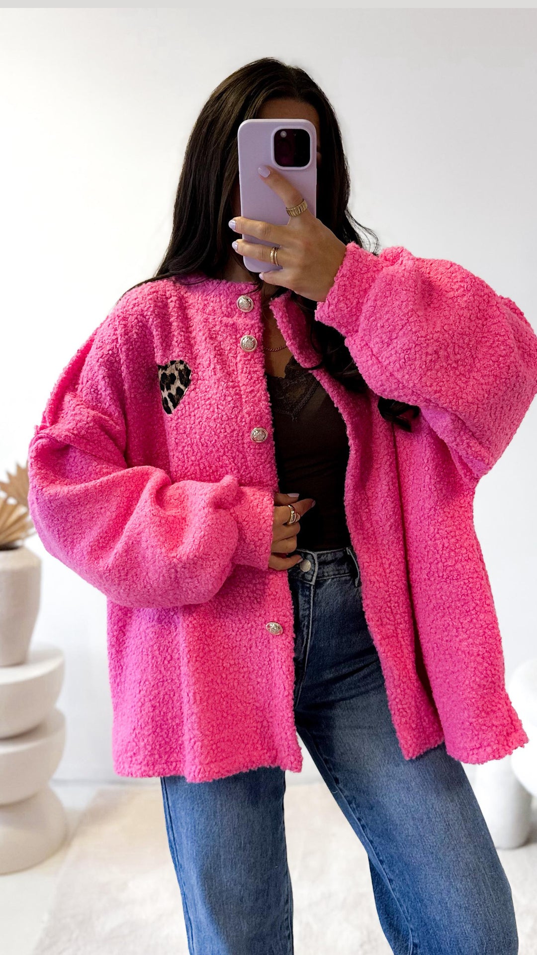 Struktur Jacke mit golden Knöpfen, Leo Herz / pink Art. 12712
