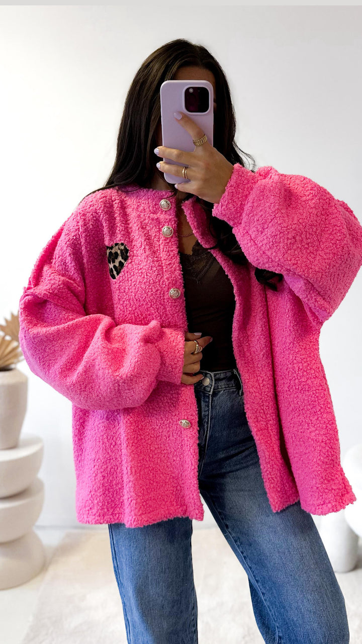 Struktur Jacke mit golden Knöpfen, Leo Herz / pink Art. 12712