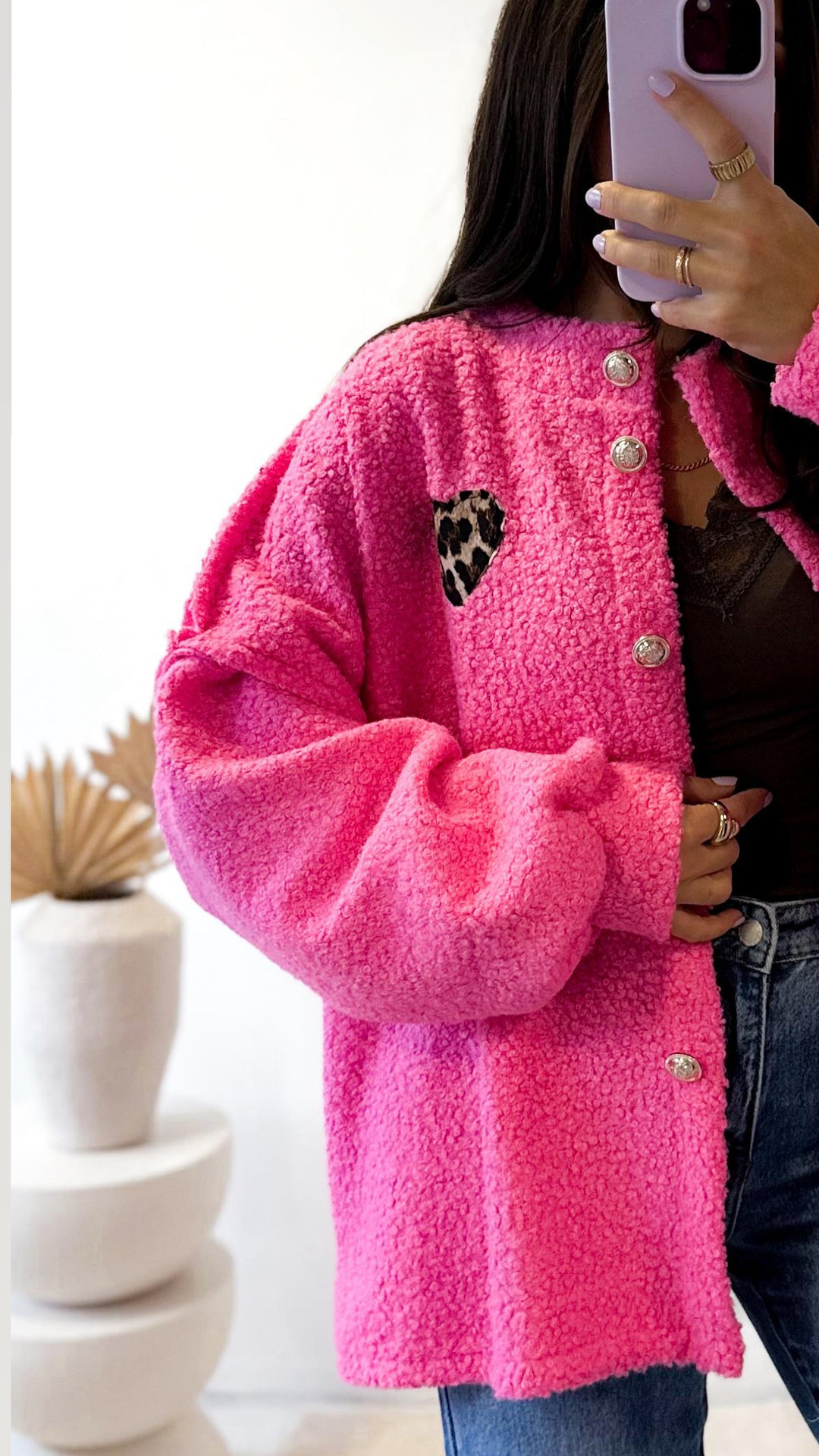 Struktur Jacke mit golden Knöpfen, Leo Herz / pink Art. 12712