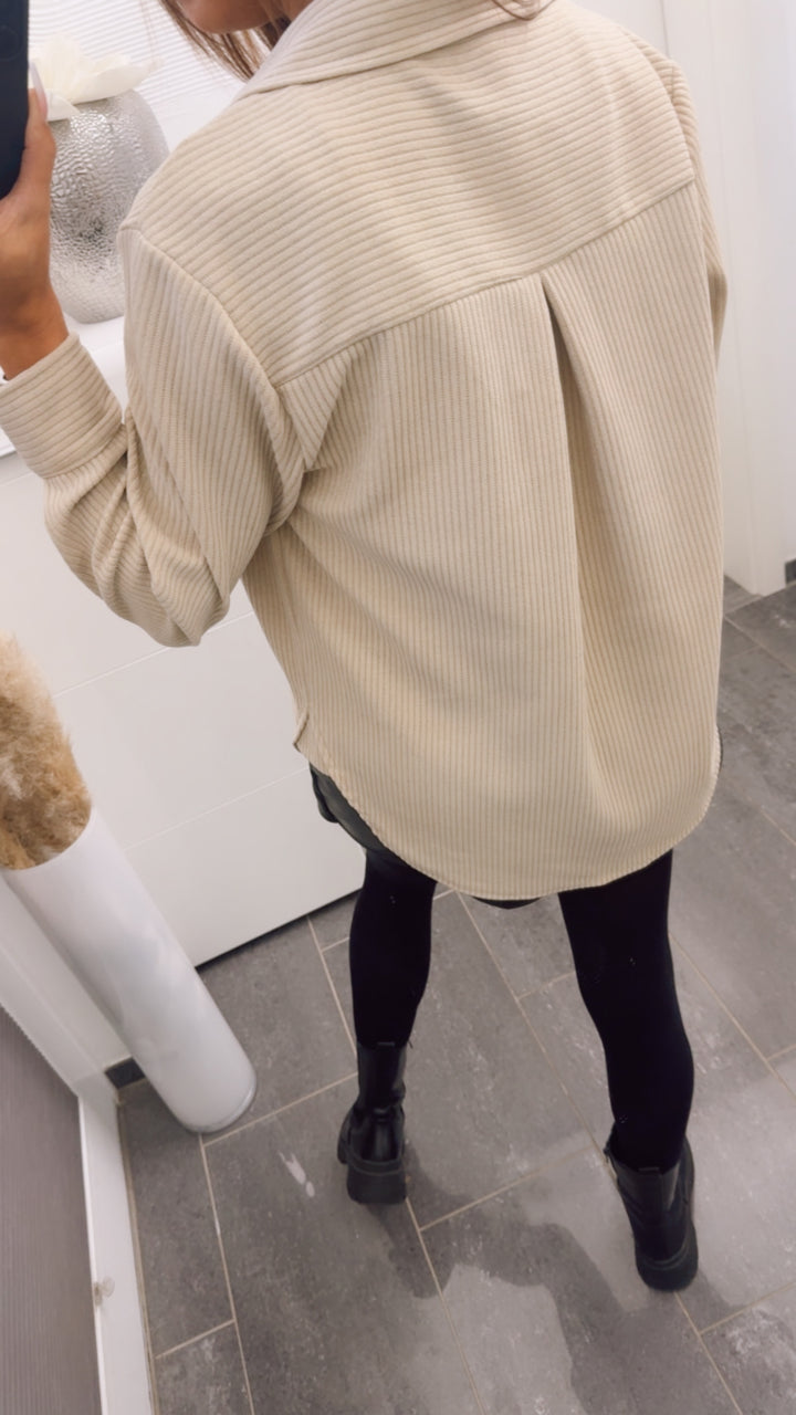 Bluse im Cord Look mit Brusttasche / beige Art. 12707