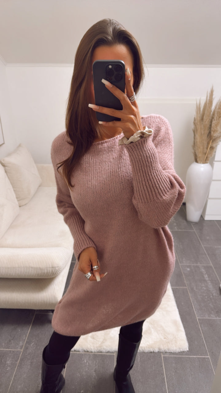 Strick Long Pullover / Kleid mit engeren Ärmeln / helle beere Art. 8772