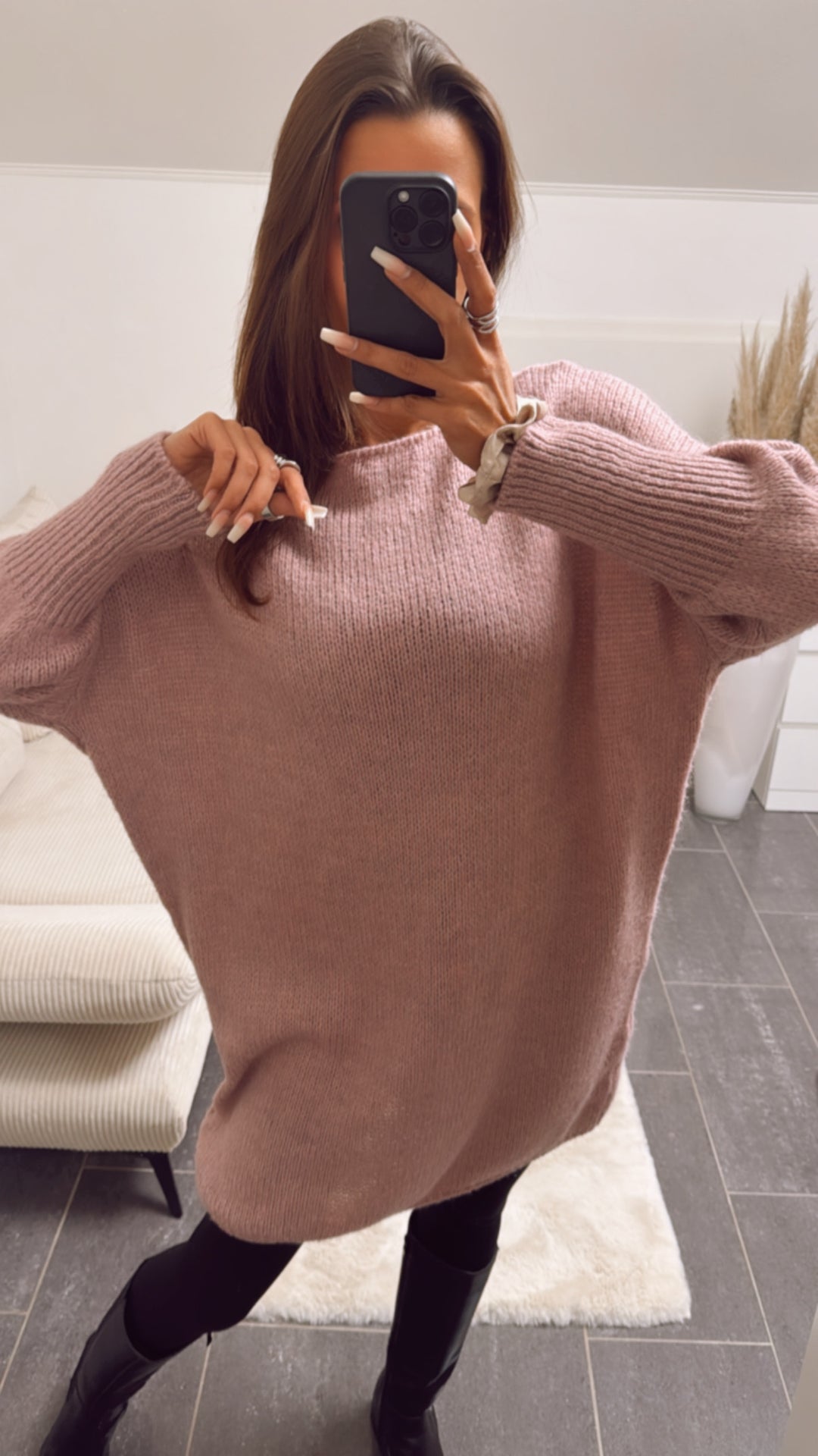 Strick Long Pullover / Kleid mit engeren Ärmeln / helle beere Art. 8772