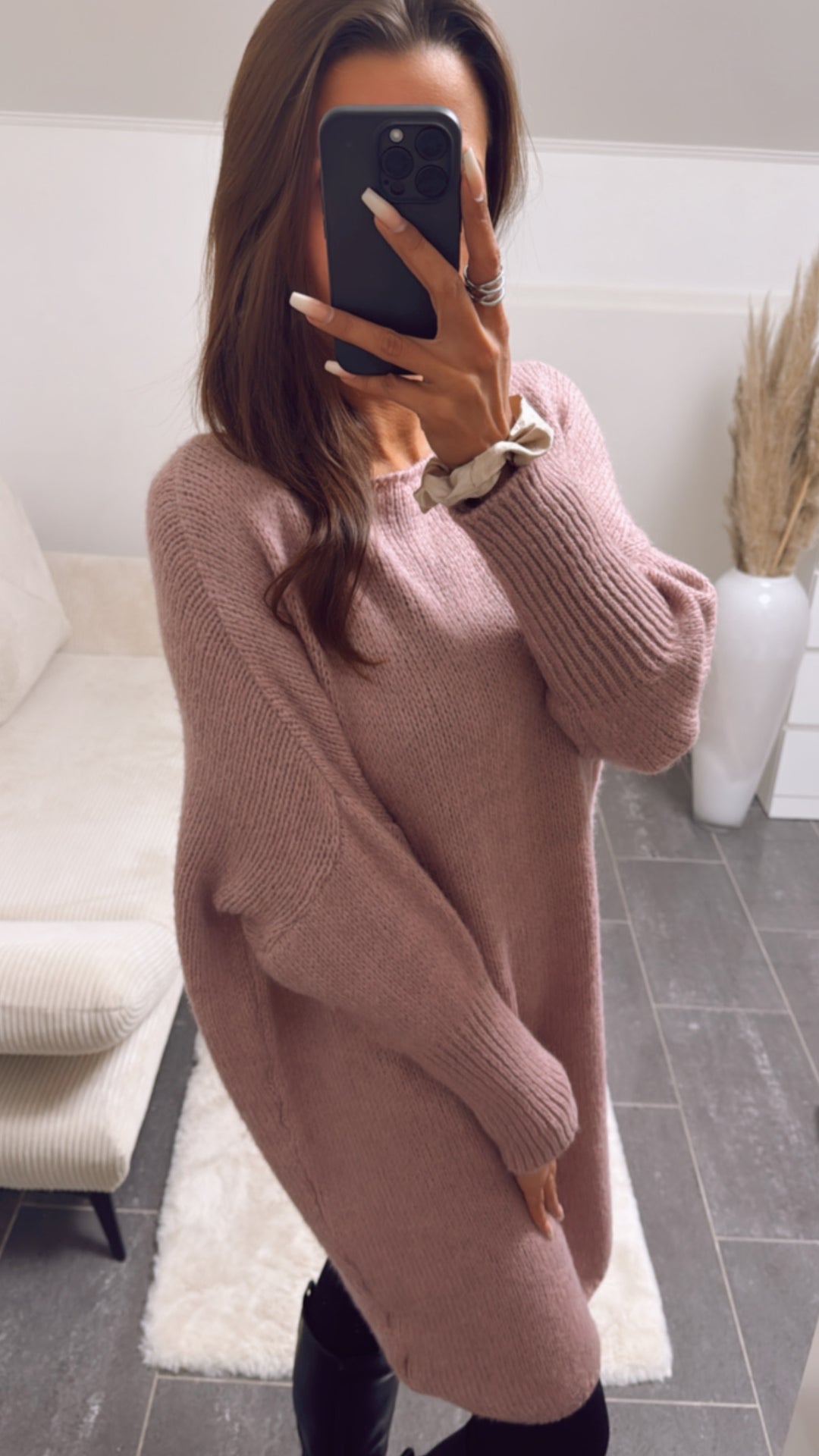 Strick Long Pullover / Kleid mit engeren Ärmeln / helle beere Art. 8772