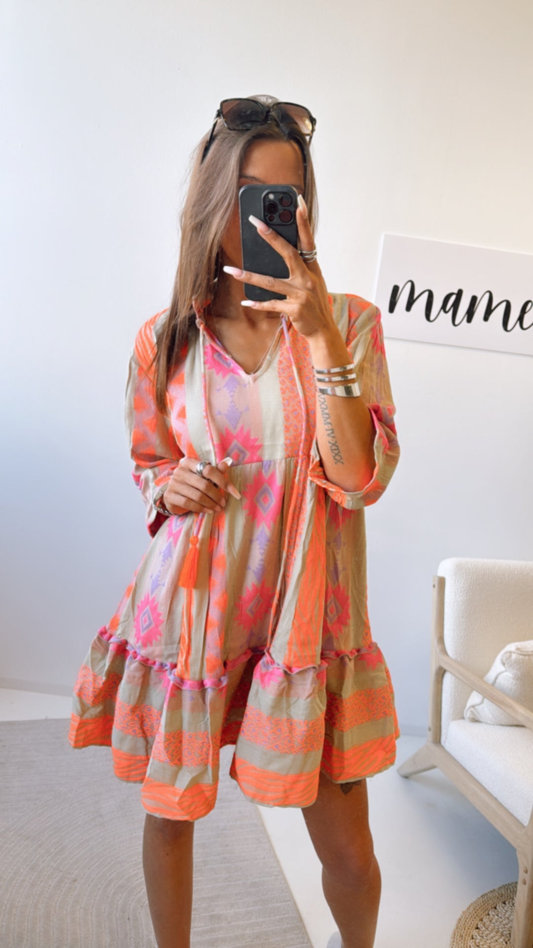 PREMIUM Summer Vibe Tunika / soft khaki - orange - pink - lila Art. 9335