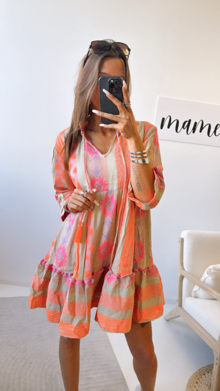PREMIUM Summer Vibe Tunika / soft khaki - orange - pink - lila Art. 9335