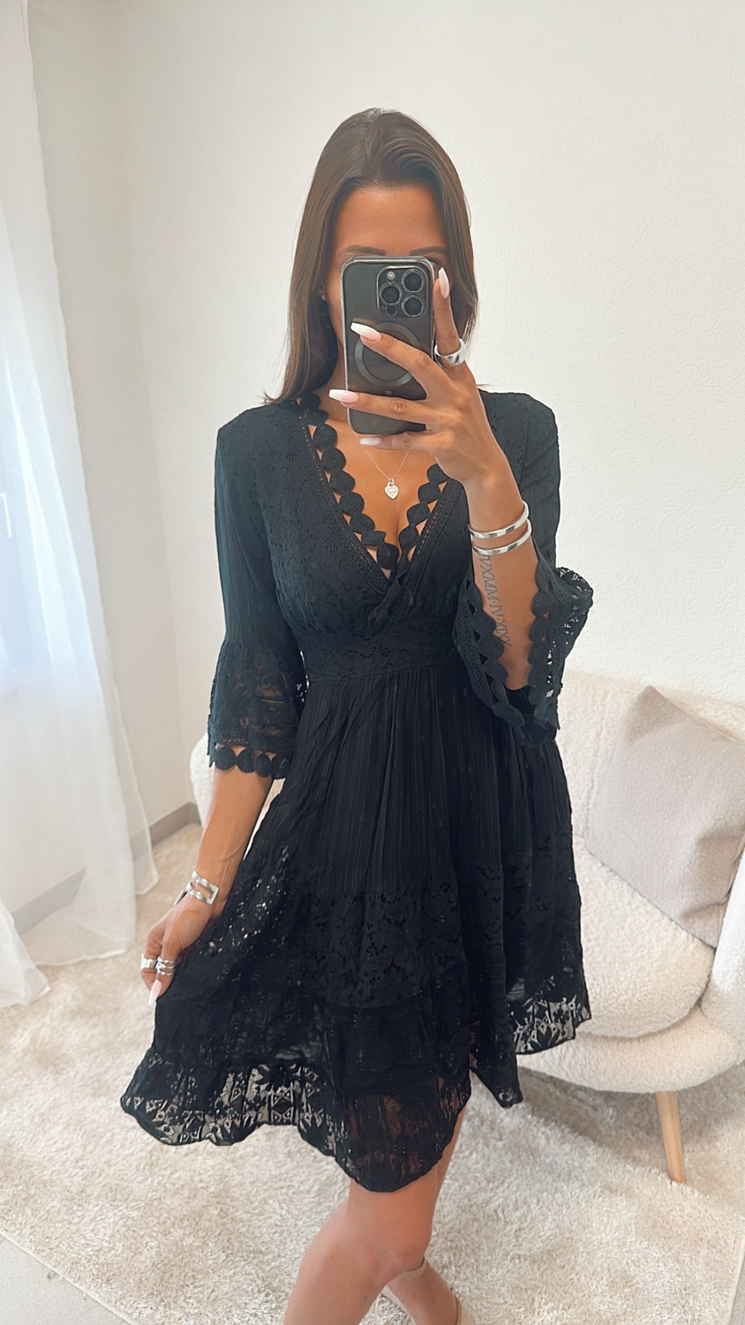 MIDI Boho - Style Kleid / schwarz Art. 4792