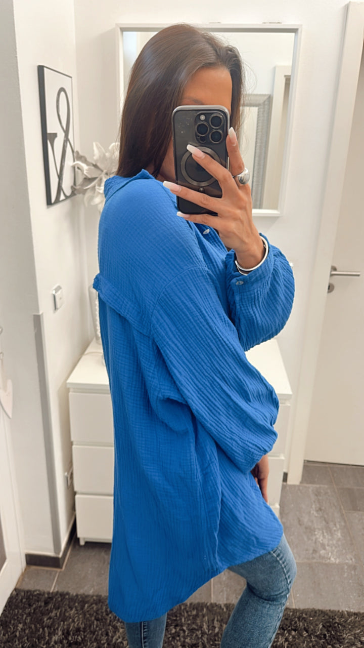 LANGE Oversize Musselin Bluse / royal blau Art. 4345