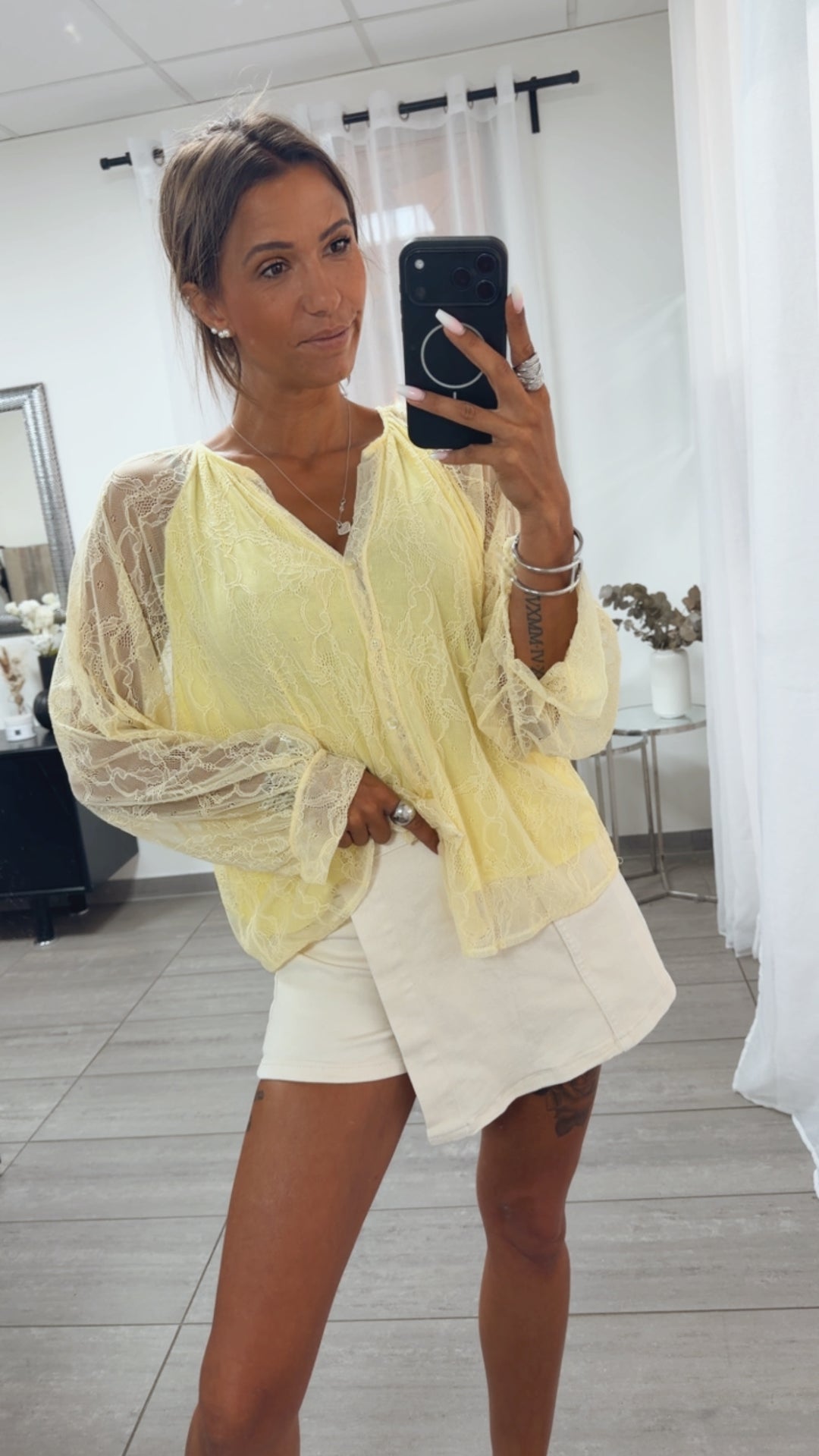 Spitzen Bluse " soft Romance " / soft gelb Art. 15526