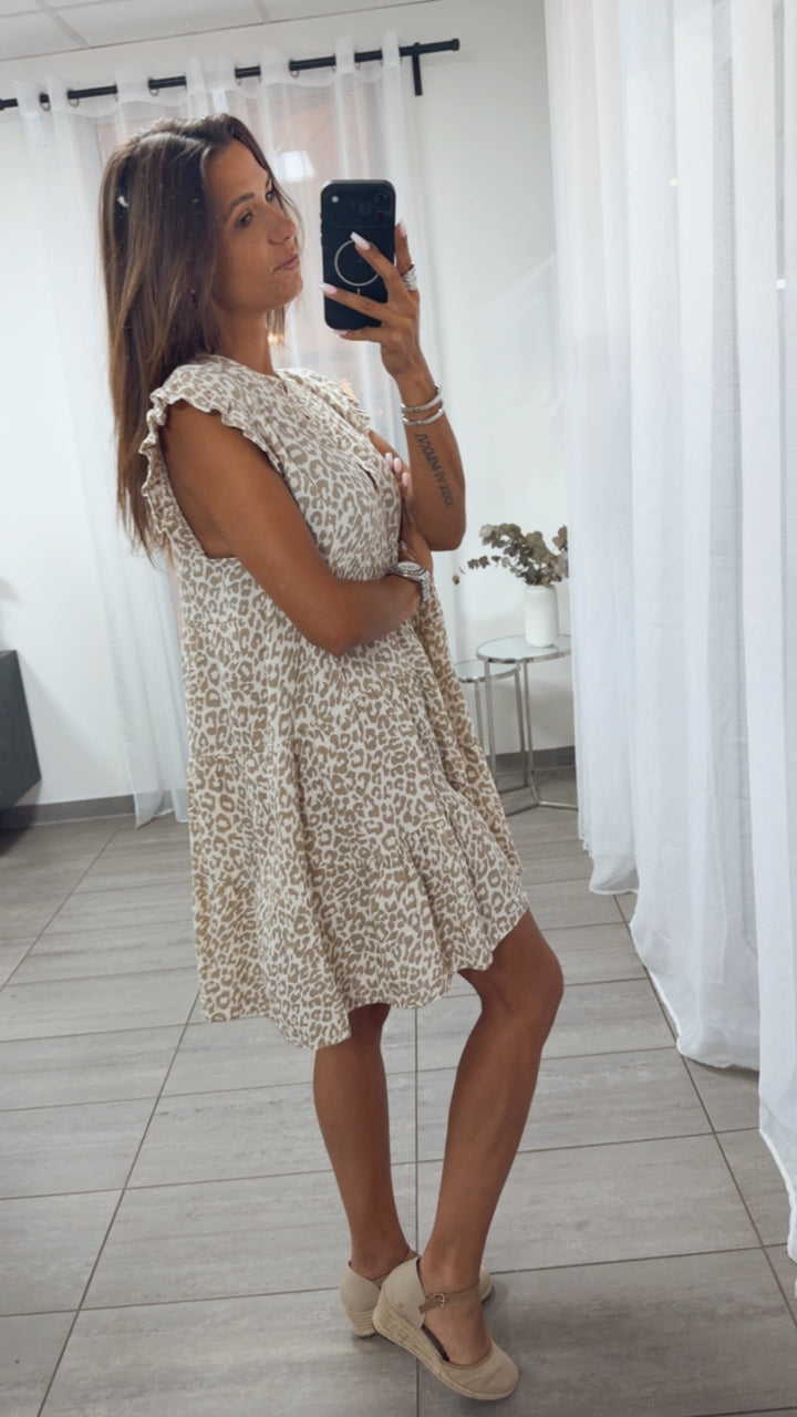 LEO Musselin Hängerchen Kleid / creme - cappuccino Art. 15249
