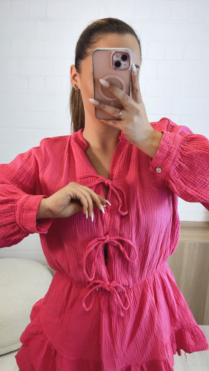 Musselin Jumpsuit zum schnüren / pink Art. 9783
