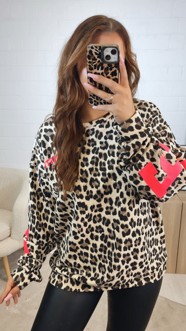 LEO " Namaste " Pullover / creme - braun - schwarz - neon pink Art. 12575