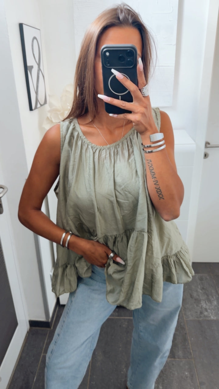 ultra dünnes, weites Oberteil mit Untershirt / soft khaki Art. 15279