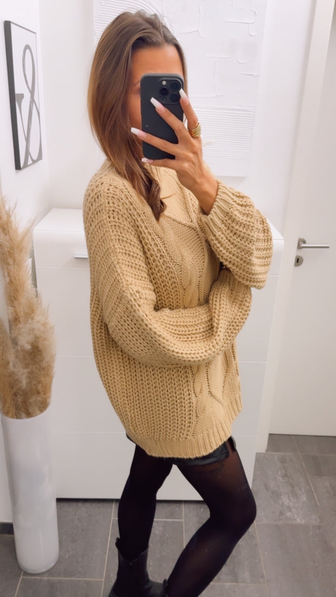 grober Strick Pullover mit Zopfmuster / camel Art. 12374